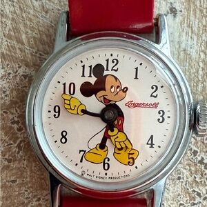 Vintage Ingersoll Mickey Mouse Watch with Red and Silver Accents